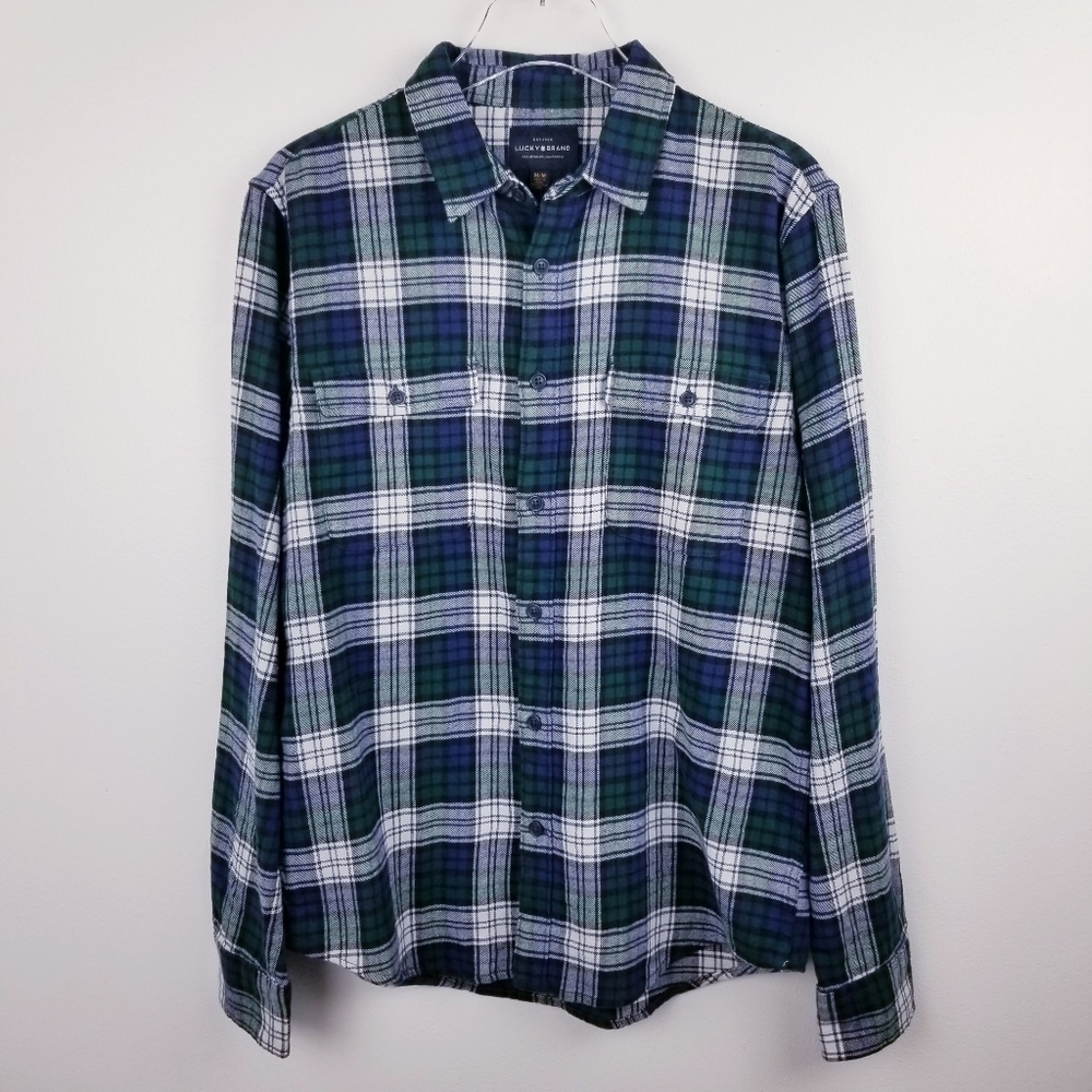 Lucky Brand Navy Blue & Green Plaid Flannel Shirt NWT Medium